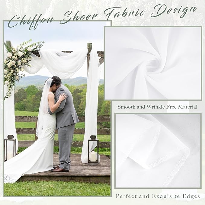Wedding Arch Draping Fabric 2 Panels 20Ft Length x 28" Width White Arch Drapes Chiffon Fabric Sheer Curtains Backdrop for Party Bridal Decorations Wedding Ceremony Ceiling Stage Reception Decor