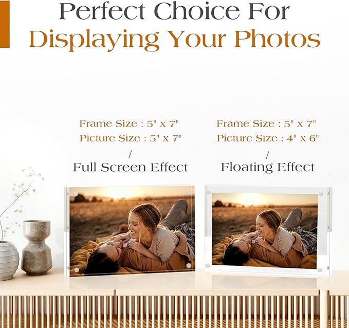 TWING 6 PACK Acrylic Picture Frame 5 x 7 Inch Acrylic Photo Frame,Horizontal Magnet Lucite Double Sided Frames, 10+10MM Clear Picture Frame Ideal Gifts