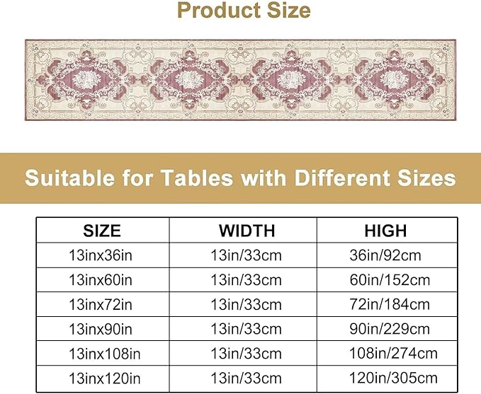 Boho Bohemia Table Runner, Vintage Blue Gold Retro Flower Rustic Country Floral Printed Pattern for Home Kitchen Table Decor Dining Coffee Room Garden Party Wedding Decor 13x108in