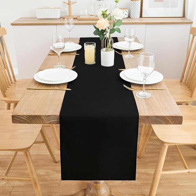2 Pack Black Table Runner 12 x 90 Inch Solid Color Farmhouse Runners Coffee Table Dresser for Daily Party Home Decoration