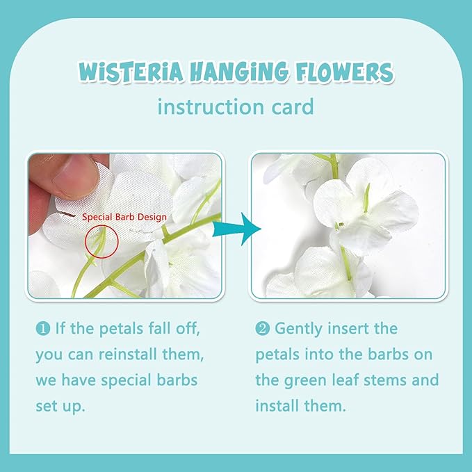 5 Pack Teal Wisteria Hanging Flowers Garland, 3.77 Feet Artificial Flower Vines, Fake Wisteria, Artificial Vines Hanging Garland for Backdrop Outdoor Yard Garden Decor