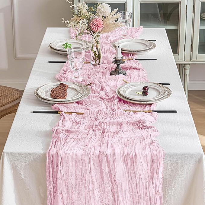2 Pack Cheesecloth Table Runner 10Ft Christmas Gauze Boho Table Runners for Wedding Decor Bridal Shower Decorations Baby Shower Party(35" x 120")