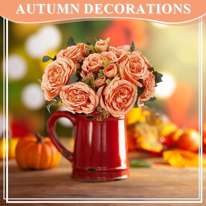 8 Bundles Artificial Peonies Flowers Boho Faux Flowers Arrangements Artificial Centerpiece Spring Bouquet Floral Wedding Decoration for Vase(Orange)