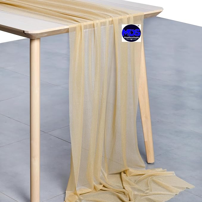MDS Halloween Chiffon Table Runner - 10 Pack, 29 x 170 Inches, 14ft Each - Sheer Spooky Table Runners for Haunted House Parties, Trick-or-Treat Tables, Witchy Décor, Wedding & Events - Champagne Gold