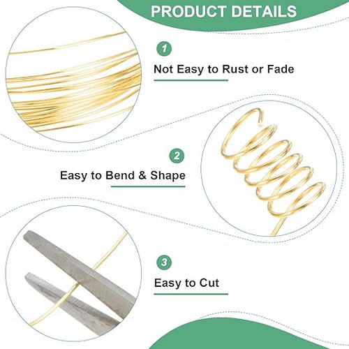 0.8 mm/20 Gauge Copper Wire for Jewelry Making, 7.5FT Copper Beading Craft Wire for Jewelry/Weaving/DIY Crafting/Planting, Color-Retaining [2.3 M, KC-Gold]