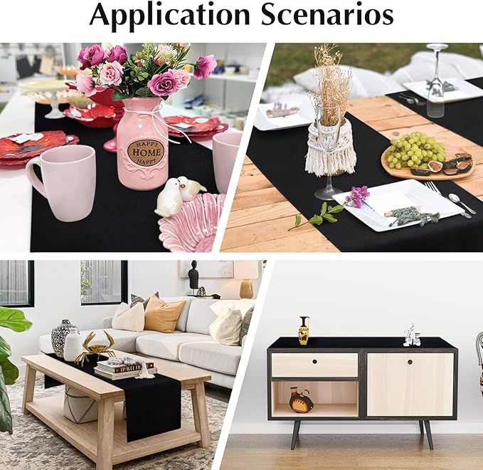 2 Pack Black Table Runner 12 x 60 Inch Solid Color Farmhouse Runners Coffee Table Dresser for Daily Party Home Decoration