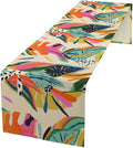 Colorful Flower Table Runner,Abstract Flower Blossom Botanical Pattern Print Tablecloth Burlap for Hotel Indoors Outdoor Dining Room Kitchen Table Decor, 13x80in
