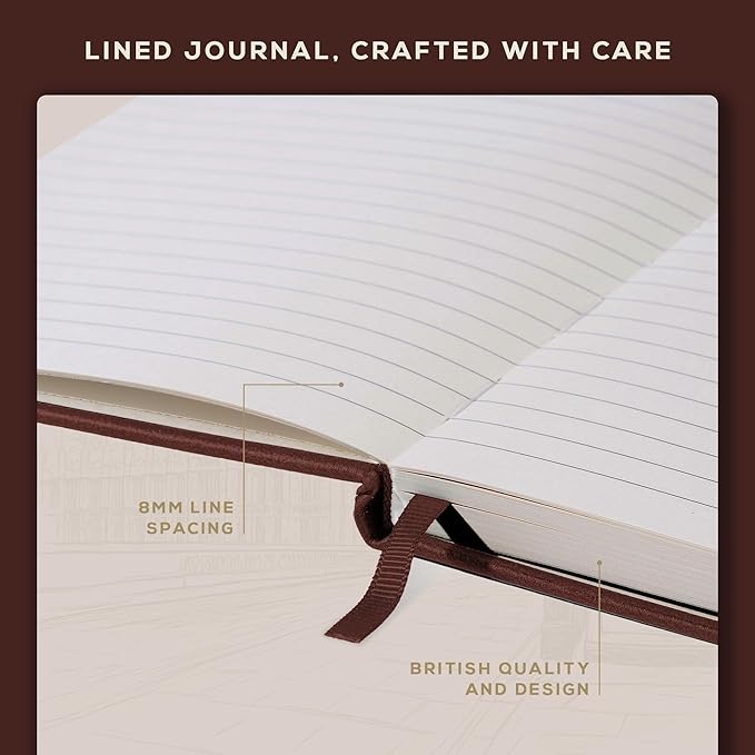 BEECHMORE BOOKS Lined Journal Notebook, 8.5 x 11.5 inch, A4 160 Lined Pages, Hardcover Leather Journals for Women, Men, Writing and Notebooks for Work - 120 GSM Thick Paper, Gifts Box Included (Chestnut Brown)