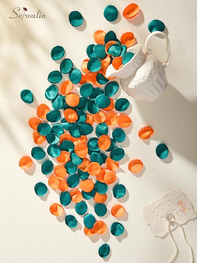Serwalin 300Pcs Silk Rose Petals Fake Flower Petals Green Orange Artificial Rose Petals for Weddings Proposal Flower Girl Petals Aisle Flower Girl Basket Runner Bridal Shower Table Decor
