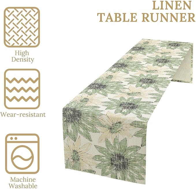Chrysanthemum Vintage Floral Table Runner, Elegant Yellow Sunflower Spring Summer Elegant Pattern Artichokes Flower Table Runner for Party Kitchen Dining Living Room Decor, 13x70 Inch