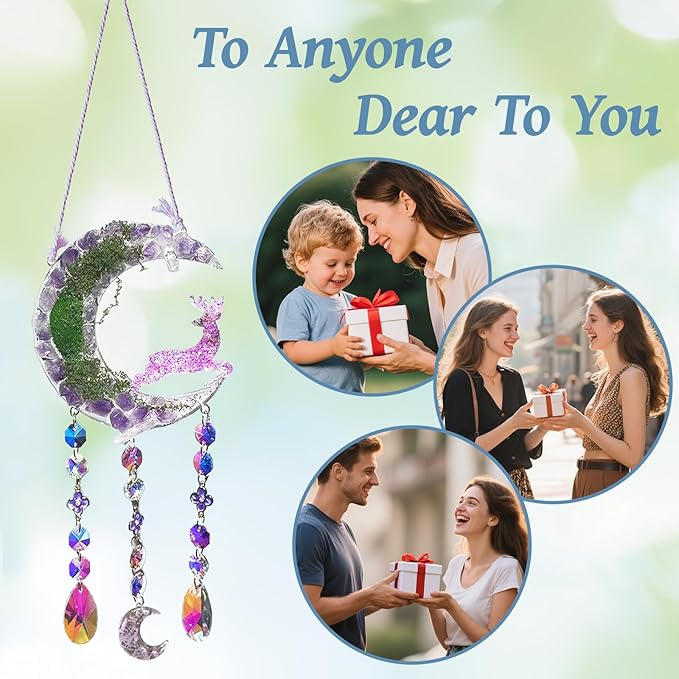 TUOKING Crystal Suncatchers for Window Purple Deer Dreamy Crystal Natural Stone Sun Catchers Rainbow Maker Ornament Gift Home Garden Decoration