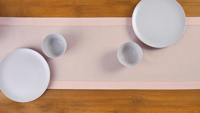 Solino Home Pink Table Runner 36 Inches - Cotton Linen Hemstitch Coffee Table Runner 14 x 36 Inch Ideal for Dresser Tables - Fall, Autumn, Halloween, Thanksgiving, Christmas
