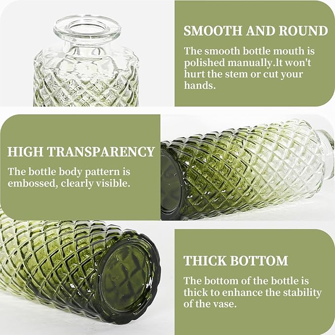 Mini Bud Vases As Wedding Centerpieces for Tables,Clear Bud Vases for Flowers,Small Flower Vases Suitable for Birthday Party,Anniversary,Wedding Reception,Baby Shower (Dark Green, 24PCS)
