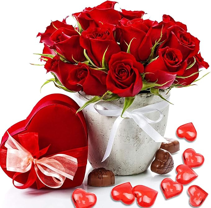 Fangoo 110 Pieces Red Acrylic Heart Red Heart Gems for Valentine's Day Decorations Vase Filler Table Scatter Engagement Wedding Home Decorations(Bright Red, 8OZ)