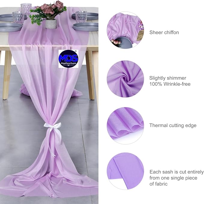 MDS Halloween Chiffon Table Runner - 5 Pack, 29 x 170 Inches, 14ft Each - Sheer Spooky Table Runners for Haunted House Parties, Trick-or-Treat Tables, Witchy Décor, Wedding & Events - Orchid