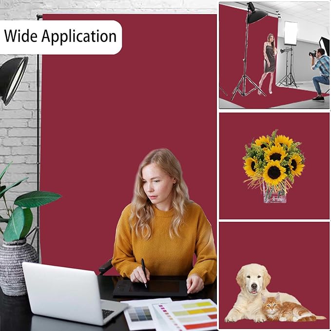 Wine Red Photography Backdrop for Photoshoot, Photo Backdrop Curtain, Perfect Burgundy Backdrops for Party Portrait Photoshoots Video Studio 8FTx10FT
