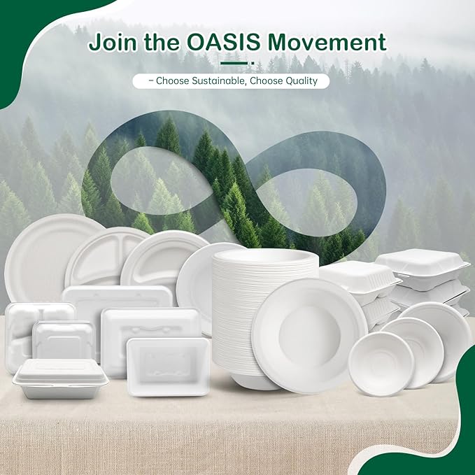 𝟔 𝐈𝐧𝐜𝐡, 𝟏𝟐𝟖-𝐏𝐚𝐜𝐤 Compostable Paper Plates, Heavy-Duty Biodegradable Disposable Dish Made from Bagasse, Perfeck for Snacks, Desserts, Party, Wedding and More (White)