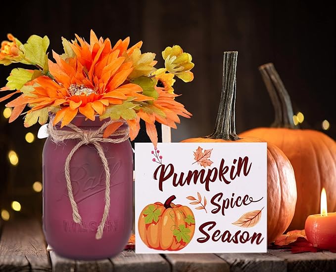Thanksgiving Decorations Mason Jar, Farmhouse Harvest Thanksgiving Table Decor for Centerpieces, Dining Table Centerpiece, Living Room Table Decor, Thanksgiving Centerpieces with Flowers Decoration
