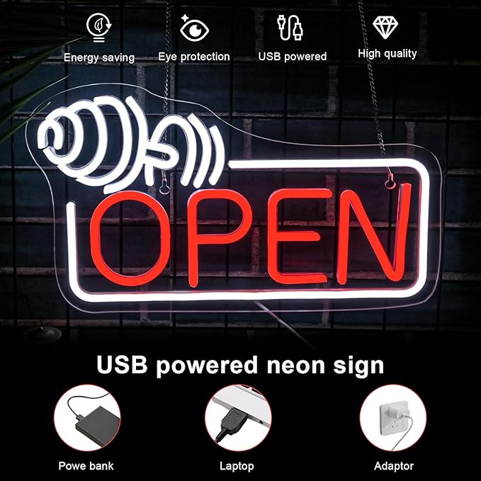Lucunstar Barbell Open Neon Sign,Dimmable USB Led for Gym Decor Red Barbell Neon Open Sign for Business Neon Lights Fitness Club Sign Gym Fitness Studio Decoration