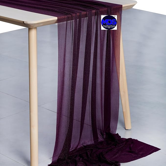 MDS Halloween Chiffon Table Runner - 12 Pack, 29 x 170 Inches, 14ft Each - Sheer Spooky Table Runners for Haunted House Parties, Trick-or-Treat Tables, Witchy Décor, Wedding & Events - Eggplant