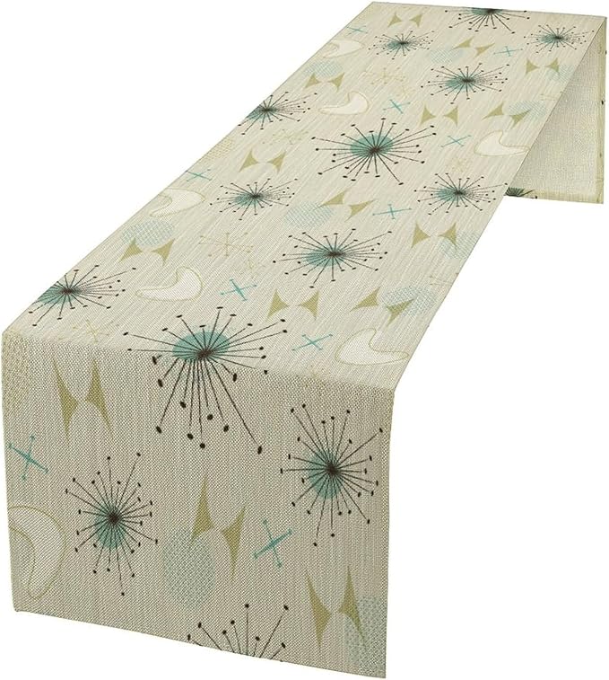 Mid Century Table Runner, Flag Retro Atomic Starburst 1950s Abstract Geometric Space Tabletop Decoration for Home Kitchen Restaurant Table Flag 13x108 Inch