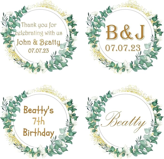 Custom Stickers for Weddings, Birthdays & Businesses - Personalized Labels with Your Logo - Waterproof, Fade and Heat Resistant - Pack of 100-1000 (Wreath V, 3.5 Inch)