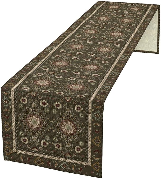Vintage Boho Floral Table Runner, Rustic Country Farmhouse Brown Bohemia Flower Pattern for Home Kitchen Table Decor Dining Coffee Room Party Decor 13x108in