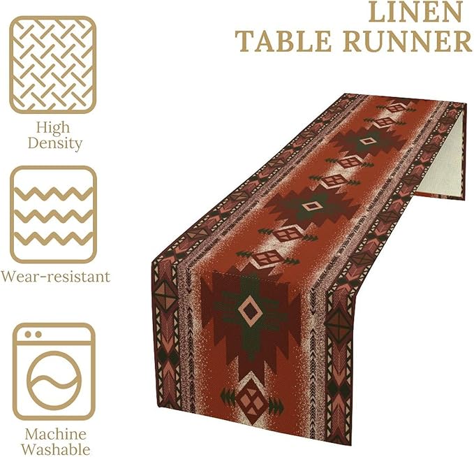 Aztec Table Runner Southwestern Ethnic Style Geometric Navajo Tribe Abstract Pattern Vintage Rustic Table Dinner Table Runner 13x90 Inch