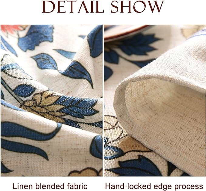 patdrea Designer Blue Tablecloth for Rectangle Table,Vintage Linen Leaves and Floral Pattern Extra Long Tablecloths,Farmhouse Decor Cover for Kitchen Dining Christmas,Thanksgiving,63"x110"-Ivar a
