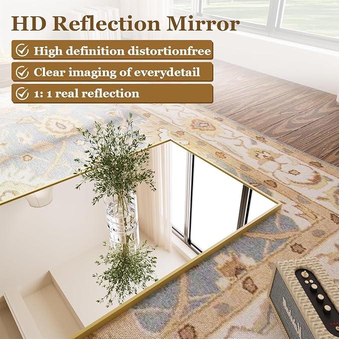 BEAUTYPEAK Gold Bathroom Wall Mirror - 30" x 40" Rectangular Mirror with Metal Frame, Hangs Horizontal or Vertical for Living Room Bedroom Bathroom Entryway