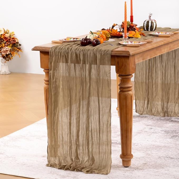Nude Cheesecloth Table Runner 10 Pack Fall Table Runners Boho Gauze 120 Inches Coffee Cheese Cloth Fall Table Decorations for Thanksgiving Wedding Bridal Baby Shower Tea Party Decor