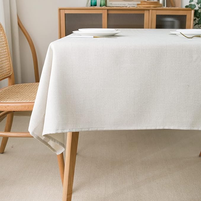 NLMUVW Linen Table Cloth for Rectangle Tables Water Resistant Faux Linen Textured Tablecloth Farmhouse Stain Resistant Decorative Table Cover for Indoor and Outdoor, 54 x 108 Inch, White