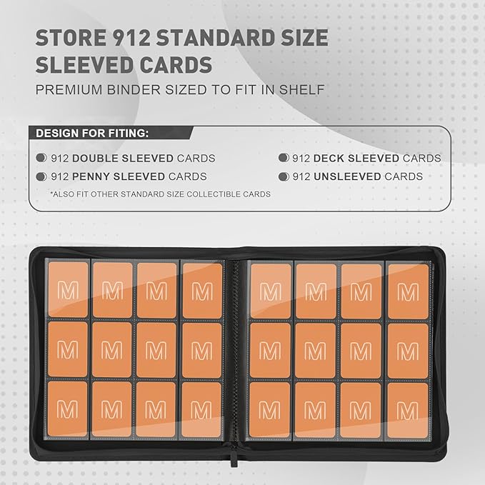 Premium Card Binder 12 Pocket for 720 Pockets Trading Card Binder, PU Zipper Card Collection Album, Sturdy Side-Loading Card Book Holder for MTG, TCG, Game Cards, Sports Cards