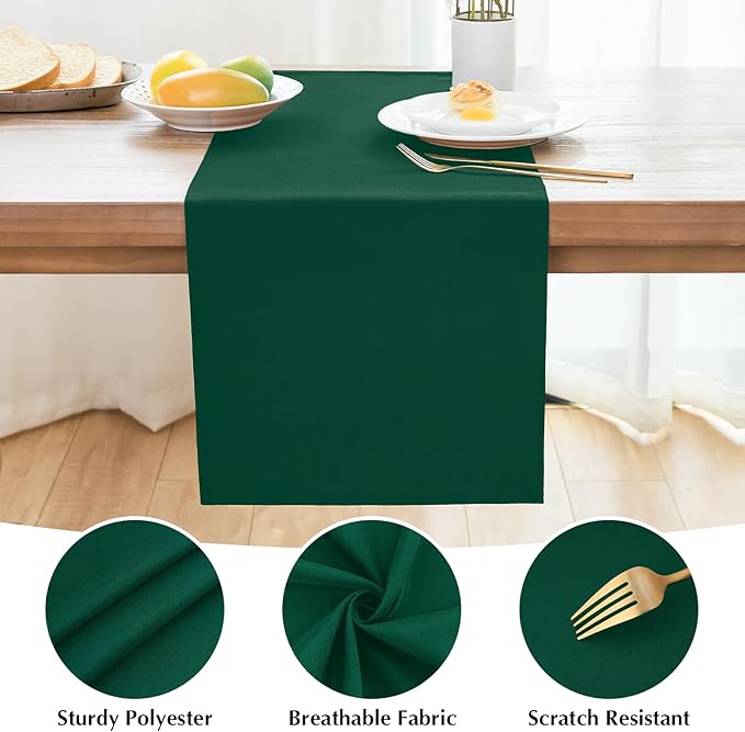2 Pack Green Small Short Table Runner 12 x 48 Inch Solid Color Runners Coffee Table Dresser for Daily Party Home Decoration