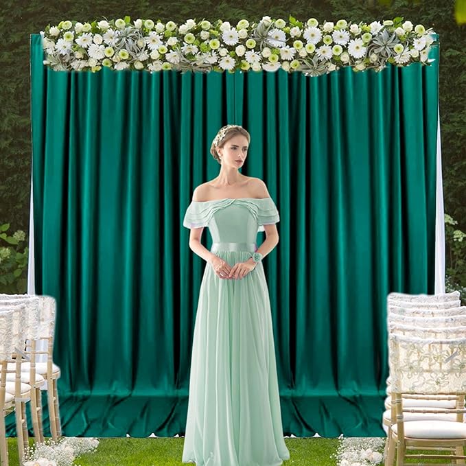 2 Panels Deep Green Backdrop Curtain, 10 x 7 Feet Background Curtains for Parties, Weddings, Baby Showers, Bachelorette Halloween, Christmas Birthday Party Photoshoot Backdrop Curtains Decorations