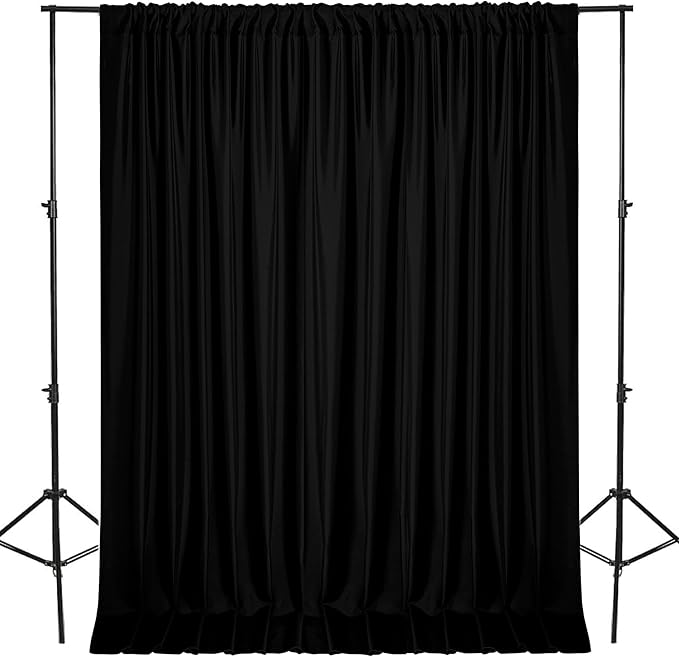 DWCN 10x8 FT Black Backdrop Curtains for Parties, Photography Backdrop Drapes with Rod Pockets for Wedding Decorations Stage Birthday Family Gatherings, 2 Panels 5ft x 8ft