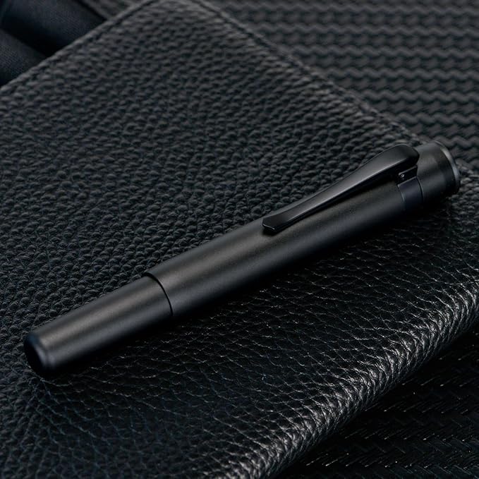 Hongdian M2 Mini Fountain Pen with Bent Nib, Sleek Shape Aluminium Short Pocket Travel Pen (Matte Black)