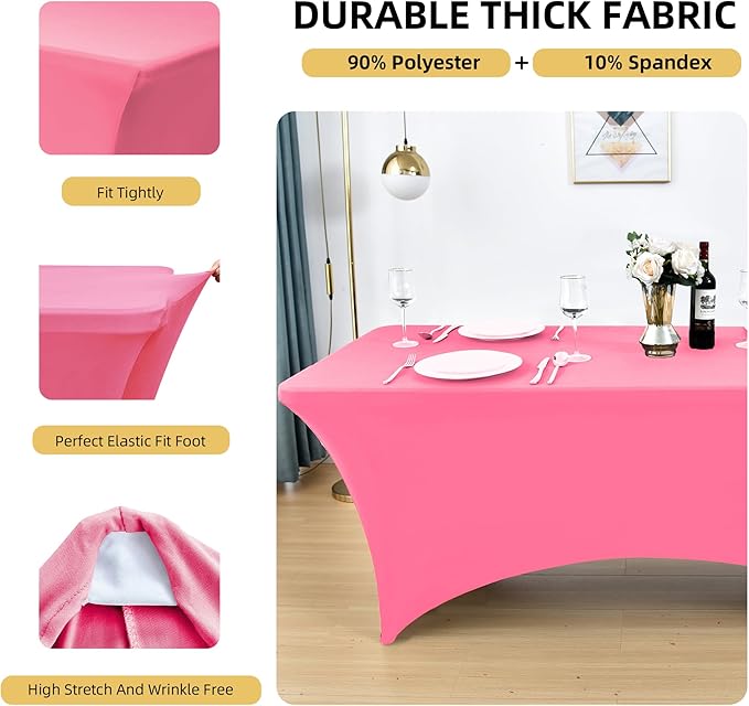 2-Pack 8ft Spandex Table Covers for Rectangle Folding Tables - Washable Elastic Tablecloth - Ultimate Fitted Table Protector for Birthday Parties, Trade Shows, Banquet