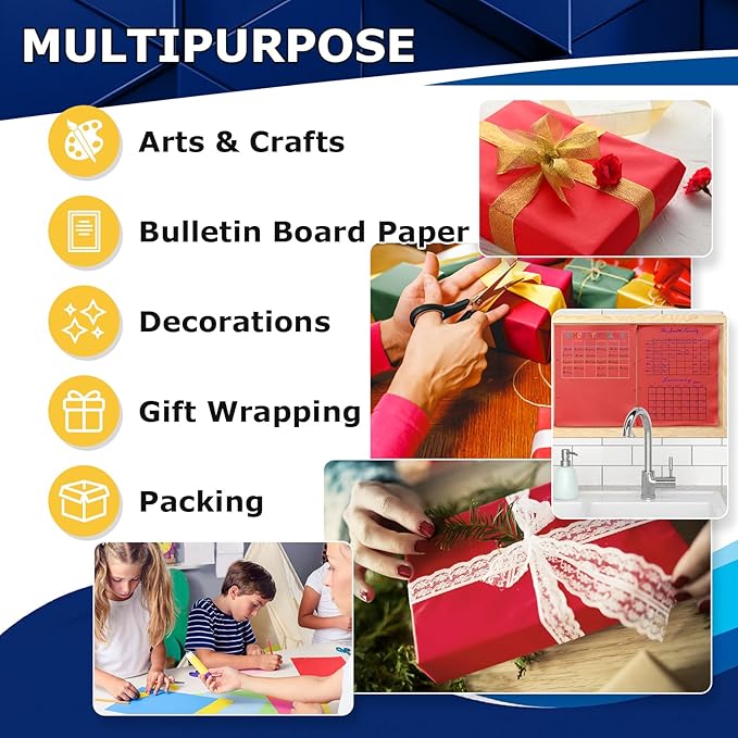 Vanhench Red Wrapping Paper Roll 17.5" x 760" (63') for Women Men Kids Girls, Solid Color Art Kraft Craft for Wedding, Birthday, Mothers Day Gifts, Bouquet Flower Poster Bulletin Board
