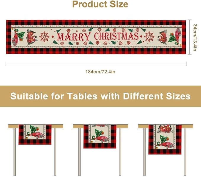 Merry Christmas Table Runner,Winter Xmas Holiday Table Cloth Kitchen Dining Table Decoration for Home Party Decor 13x36 Inch