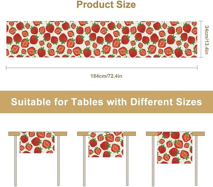 Strawberry Table Runner,Spring Summer Fruit Print Table Runner for Kitchen Dining Table Home Party Decoration 13x36 Inch