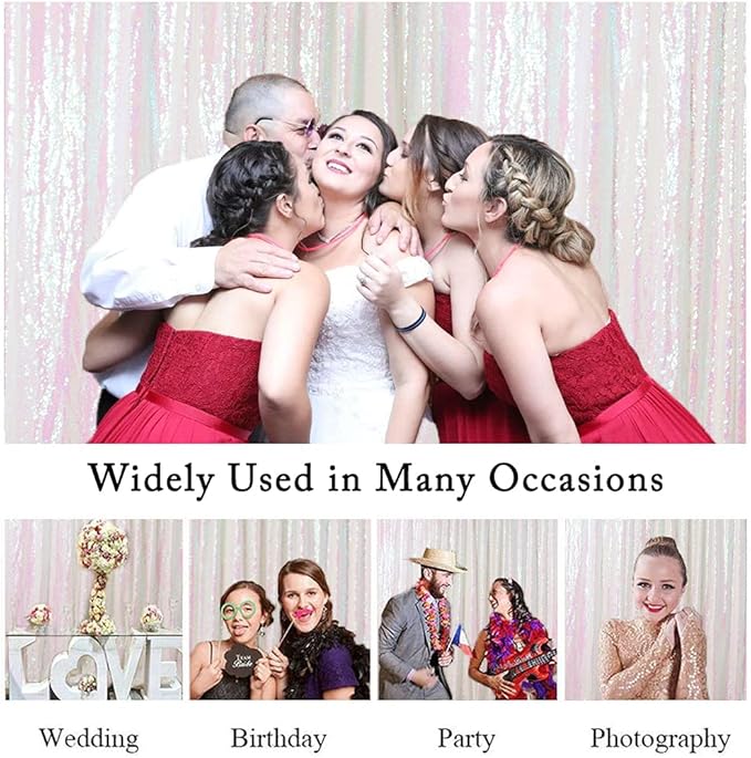 ShinyBeauty Iridescent White Sequin Backdrop | 4FTx7FT Photo Booth Backdrop for Graduation, Wedding, and Elegant Events | Sparkly and Seamless Fabric Background