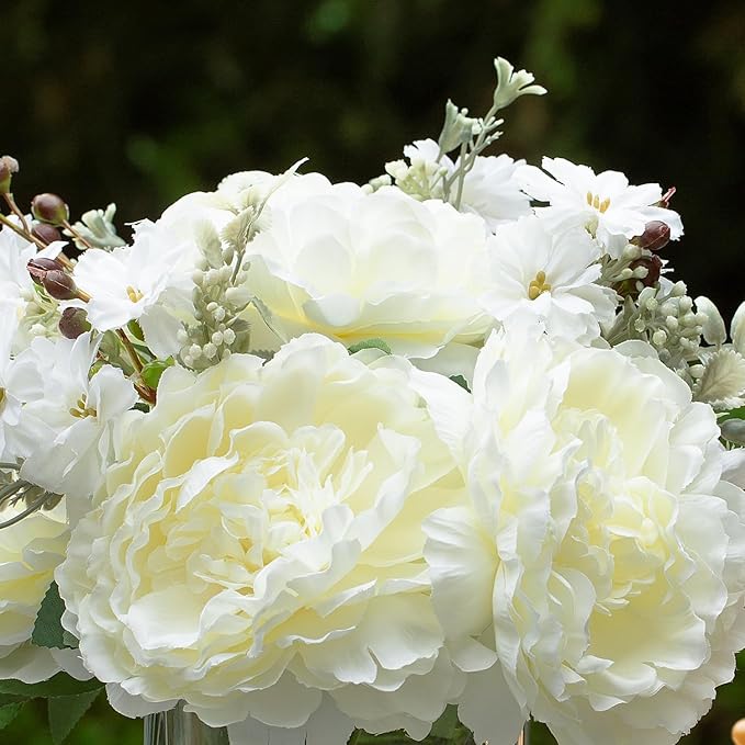 ENOVA FLORAL Artificial Flower Arrangement with Vase,Mixed Artificial Silk Peony Flower in Vase for Decoration Home Office, Wedding Centerpiece (Cream)