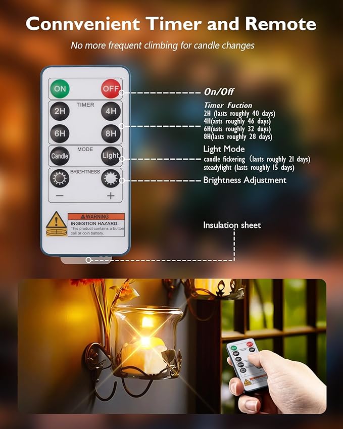 Homemory 12pcs Remote Timer LED Tea Lights Candles, 400+Hours Flickering Flameless Battery Votive Tealights for Tabletop Lighting, Centerpieces Decor, Holiday, Ivory Base