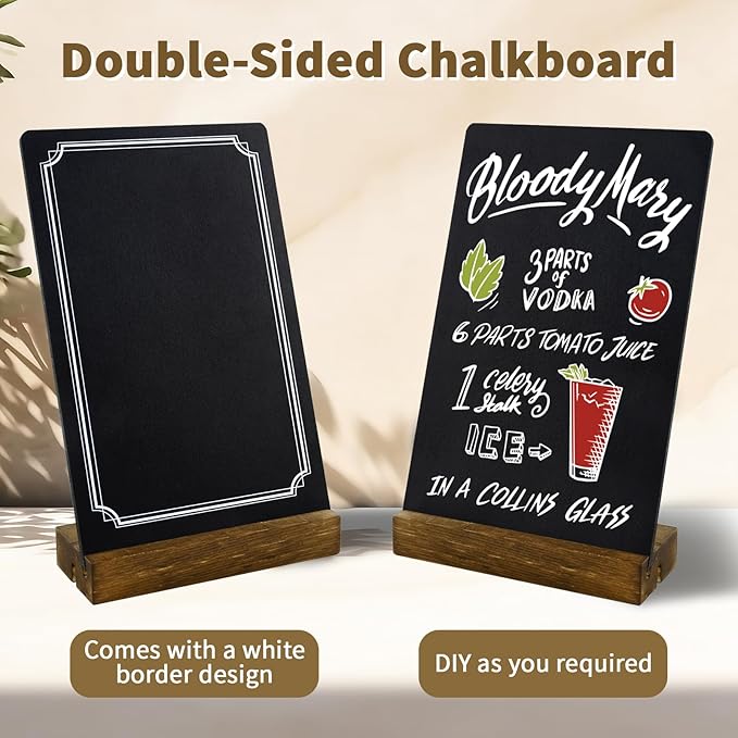 6 Pack Small Chalkboard Signs With Stand, 8x5'' Table Top With Wooden Base, Double-Sided Mini for Food Message Boards Restaurant Bar Party Store Decoration