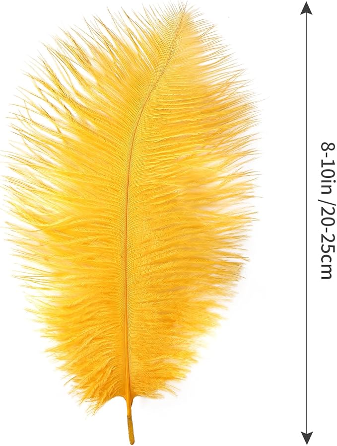THARAHT Golden Yellow Ostrich Feathers 24pcs Natural Bulk 8-10Inch 20cm-25cm for Crafts Wedding Party Centerpieces Halloween and Home Decoration Feathers
