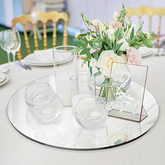Seelenruhe 10" Round Mirrors for Centerpieces for Tables, Round Mirrors Trays Plates for Centerpieces, Wedding Decorations, Baby Shower Party, Christmas Decorations, 2mm, 12 PCS