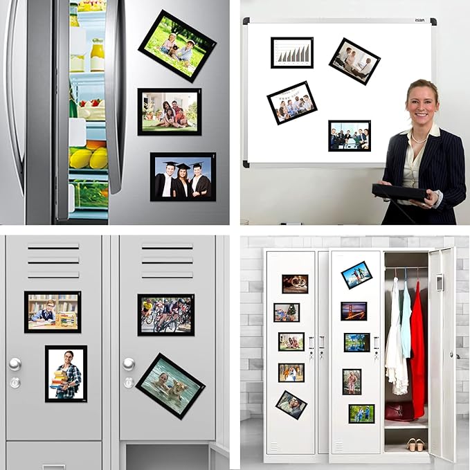 Magnetic Picture Frames with Black Border(4"X6",10 Pack),Magnet Photo Frame Pockets/Postcard Holder,Decorations for home/office/school/Classroom/party