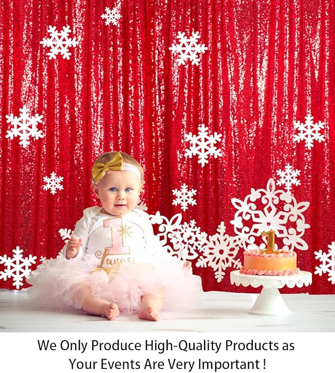 ShinyBeauty Red Sequin-Backdrop-Curtain 2Panels 5FTx10FT Glitter Wedding Photography Background Shimmer Curtains Payette Sequin Backdrops Red Sequins Fabric Backgrounds