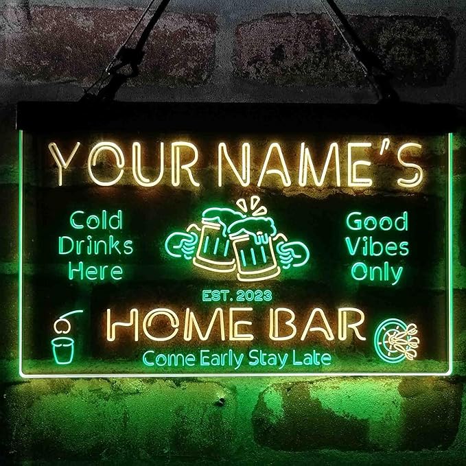 ADVPRO Personalized Your Name Custom Home Bar Beer Established Year Dual Color LED Neon Sign Green & Yellow 12 x 8.5 Inches st6s32-p1-tm-gy